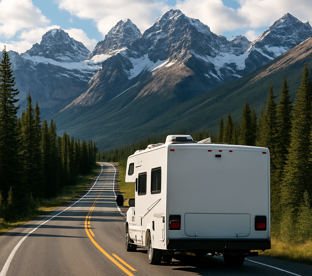 Best RV GPS and trip planner RV Life Trip Wizard showing C rv through mountain scenery.