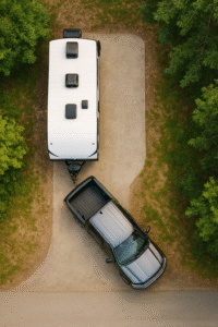 backing a camper into a campsite