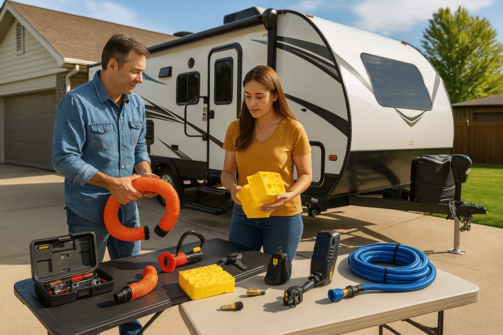 Buying an RV in 2026: The Essential Ultimate Guide 10 A couple in front of their new RV getting it Ready for Storage or Travel