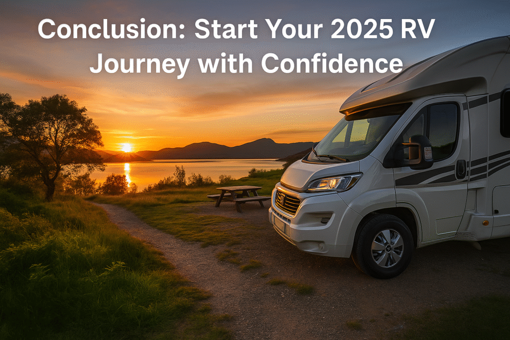 RV at campground at sunset