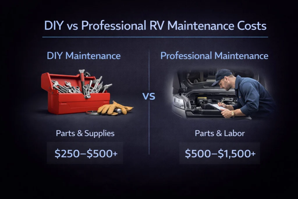 DIY vs professional RV maintenance costs comparing parts and supplies to parts and labor expenses