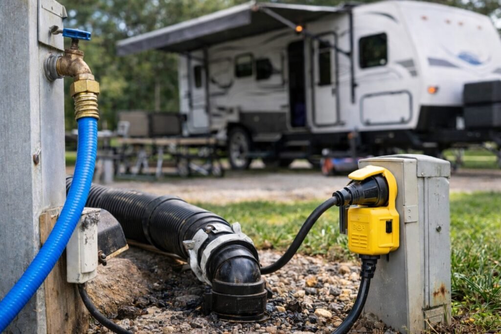 RV campsie hookup guide: How to hook up an RV at a campsite with water sewer and electric connections