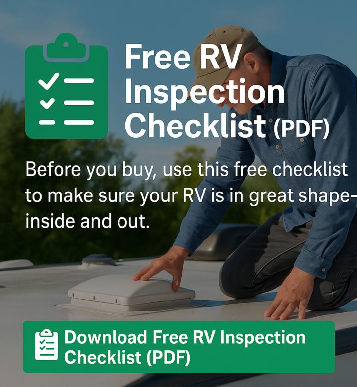 man inspecting roof, cover pagr for free RV inspection checklist